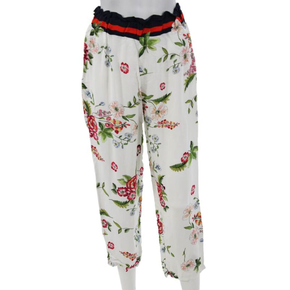 Muze Women White Floral Viscose Blend Capri Lounge Pants Size M